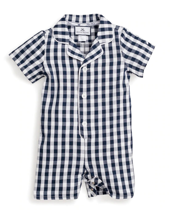 Navy Gingham Romper